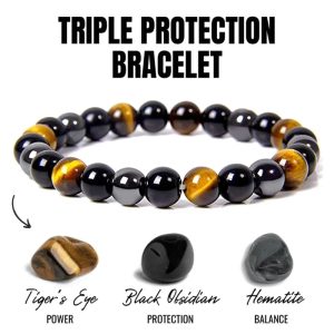 1 Natural Black Obsidian Hematite Tiger Eye Bead Bracelet