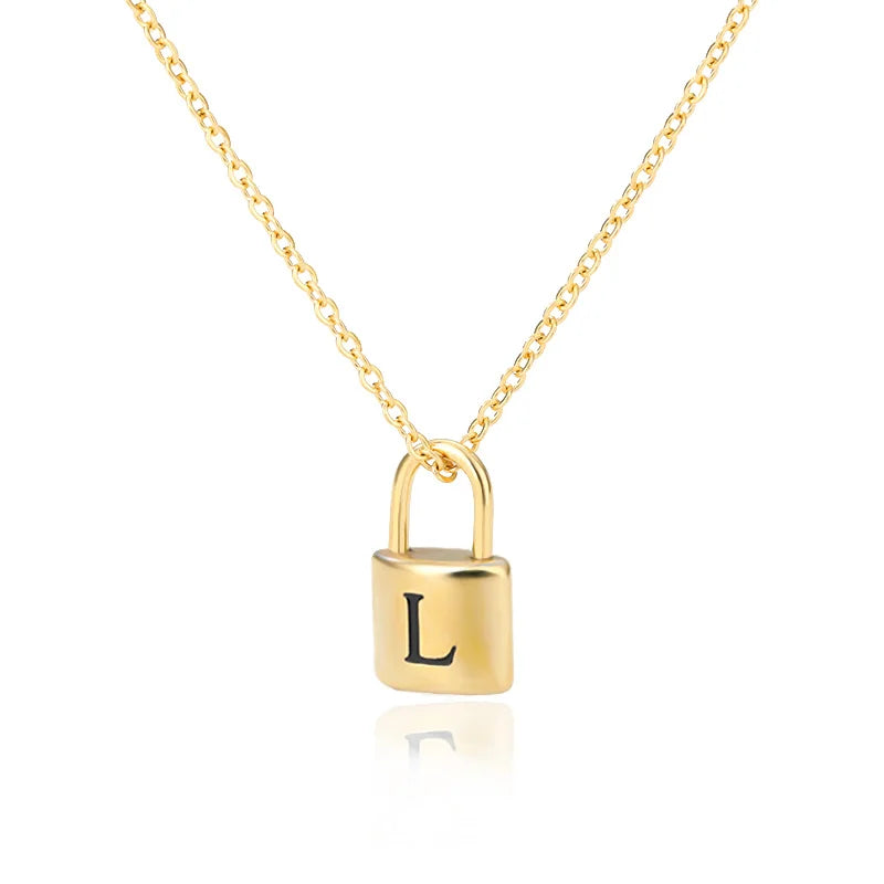 Stainless Steel Lock Pendant Necklace – A–Z Initial Capital Letter Jewelry for Women - Image 18