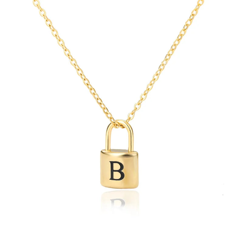 Stainless Steel Lock Pendant Necklace – A–Z Initial Capital Letter Jewelry for Women - Image 29
