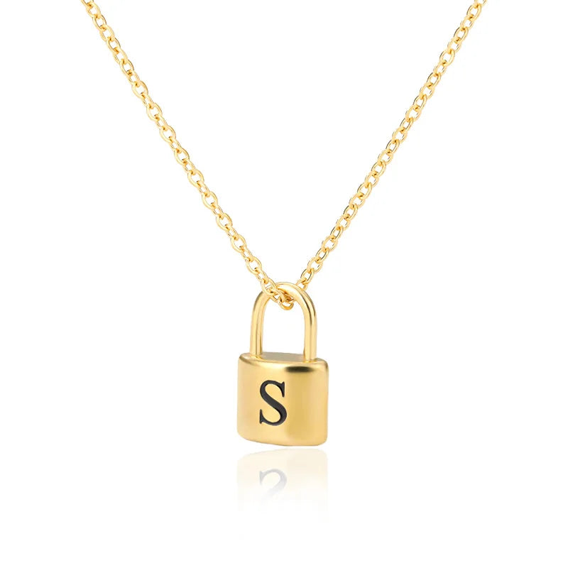 Stainless Steel Lock Pendant Necklace – A–Z Initial Capital Letter Jewelry for Women - Image 19