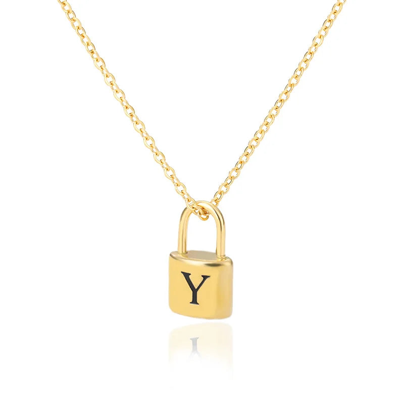 Stainless Steel Lock Pendant Necklace – A–Z Initial Capital Letter Jewelry for Women - Image 22