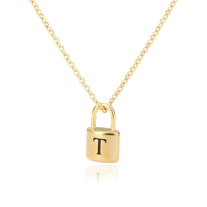 Stainless Steel Lock Pendant Necklace – A–Z Initial Capital Letter Jewelry for Women - Image 11