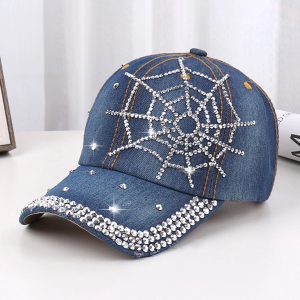 Stylish Rhinestone Studded Star Denim Baseball Cap – Adjustable Casual Outdoor Hat