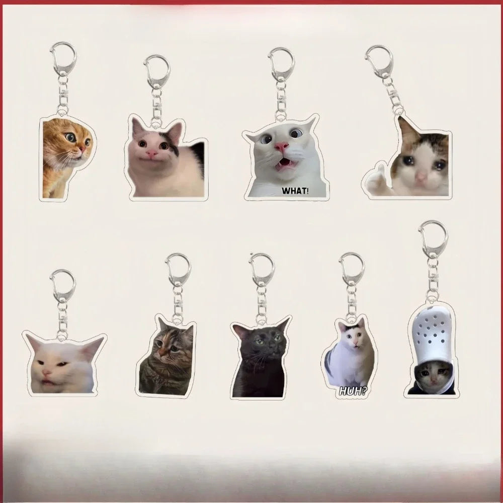Funny Rambling Goat & Huh Cat Meme Keychain – Screaming Confused Cat Pendant Gift - Image 2