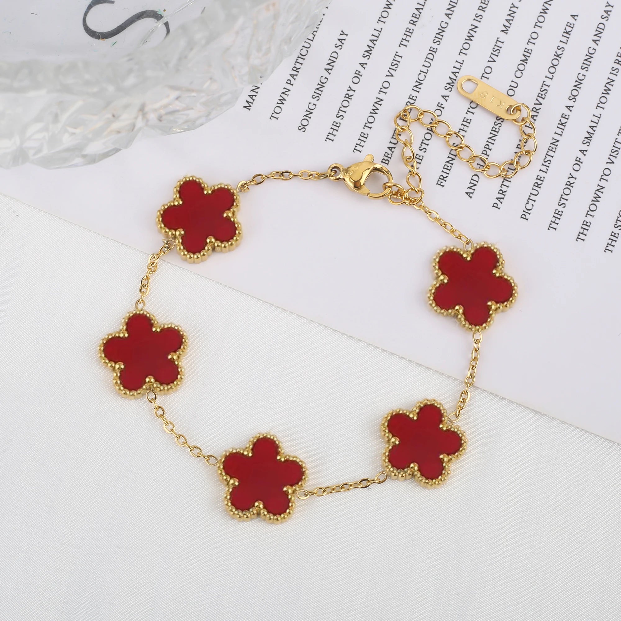 Stainless Steel Plum Blossom Bracelet – Gold Plated Five-Leaf Flower Jewelry for Women - Image 18