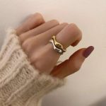 VENTFILLE 925 Sterling Silver Wave Ring – Irregular Golden Stackable Adjustable Ring for Women