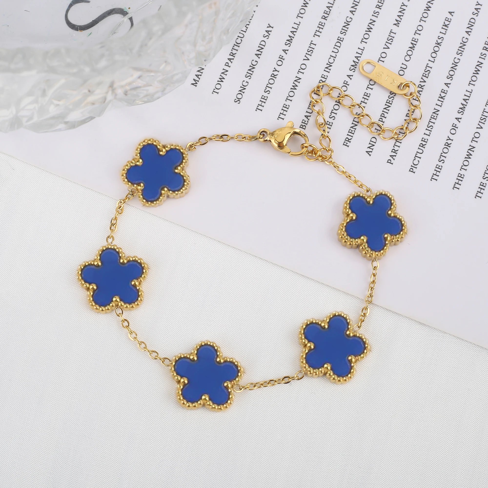 Stainless Steel Plum Blossom Bracelet – Gold Plated Five-Leaf Flower Jewelry for Women - Image 10