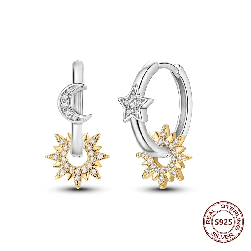 Rose Gold Star & Moon Hoop Earrings – 925 Sterling Silver Dangle Jewelry for Women - Image 23