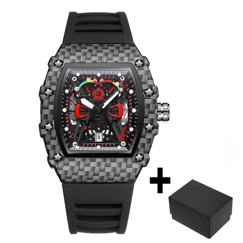 Sport Red Rubber Quartz Watch – Tonneau-Style Men's Fashion Wristwatch - Image 7