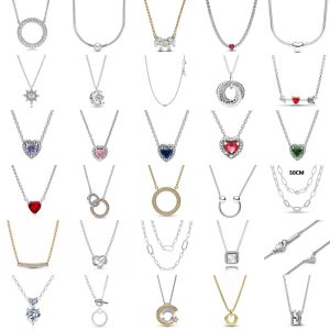 New Fine Red Love Heart Necklace – 925 Silver-Plated with Shining Zircon Bow