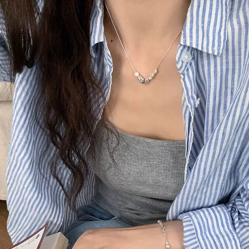 925 Silver Love Heart Pearl Necklace – Elegant & Versatile Jewelry Gift for Women - Image 4