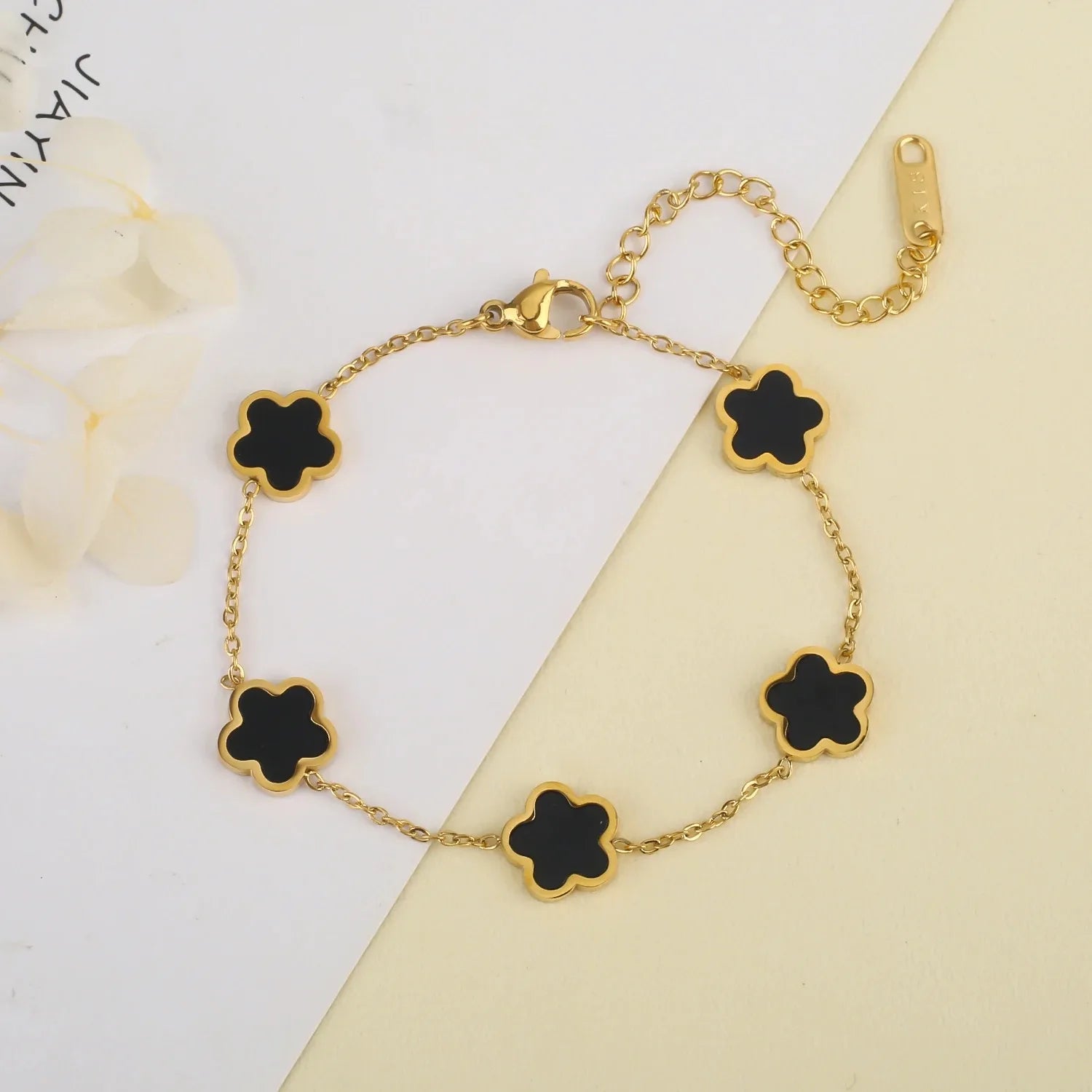 Stainless Steel Plum Blossom Bracelet – Gold Plated Five-Leaf Flower Jewelry for Women - Image 15