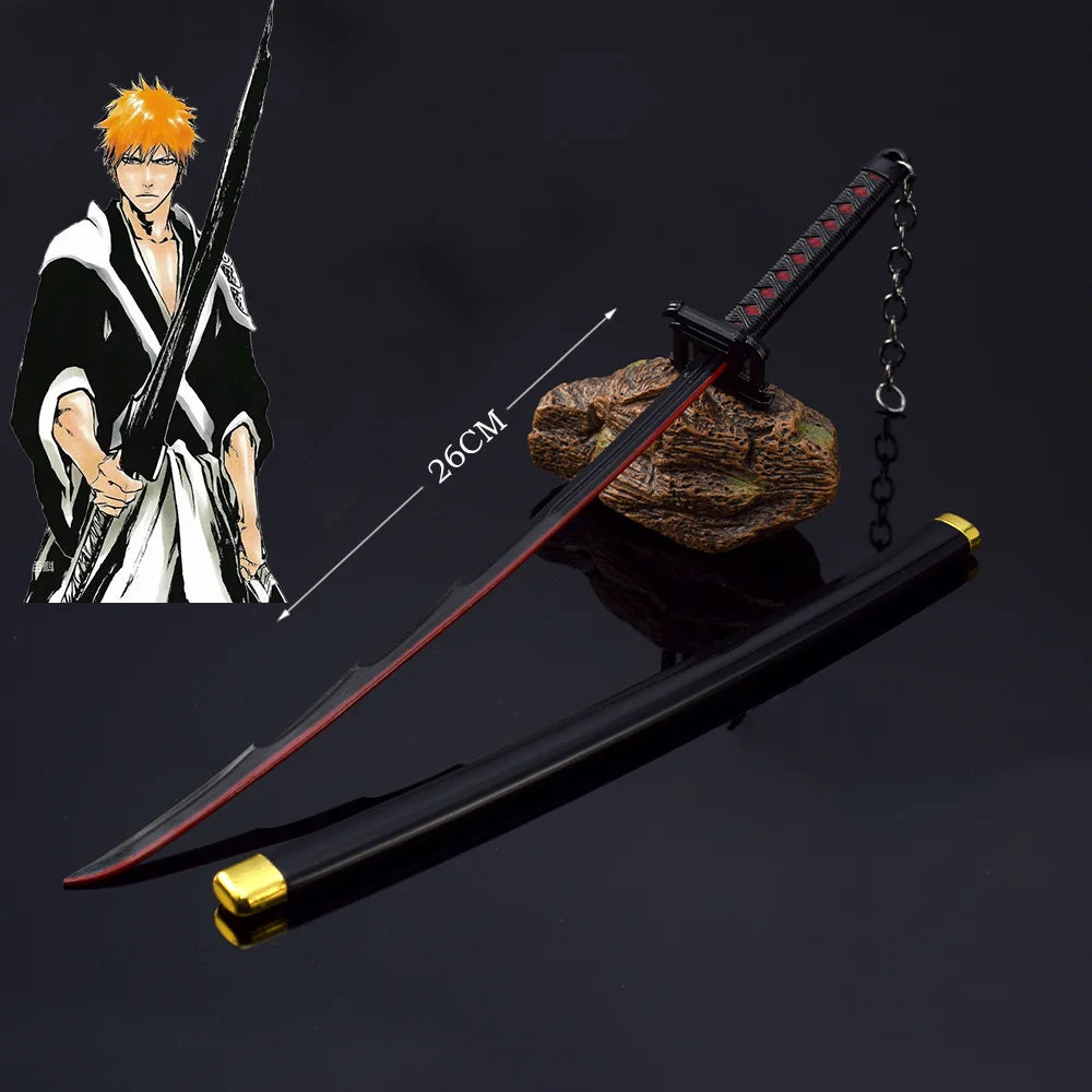 26cm Bleach Mini Sword Keychain – Kurosaki Ichigo Anime Collectible with Sheath & Metal Mask Pendant - Image 7