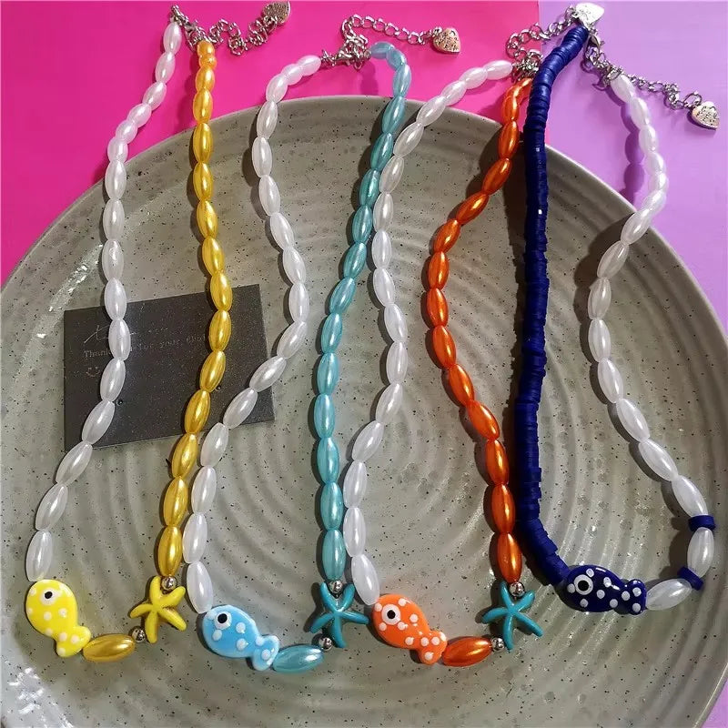 Cute Orange Ceramic Fish Necklace – Romantic Starfish & Fish Pendant for Summer Beach Style - Image 4