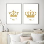 King and Queen Gold Crown Mr & Mrs Love Poster – Aesthetic Couple Canvas Wall Art