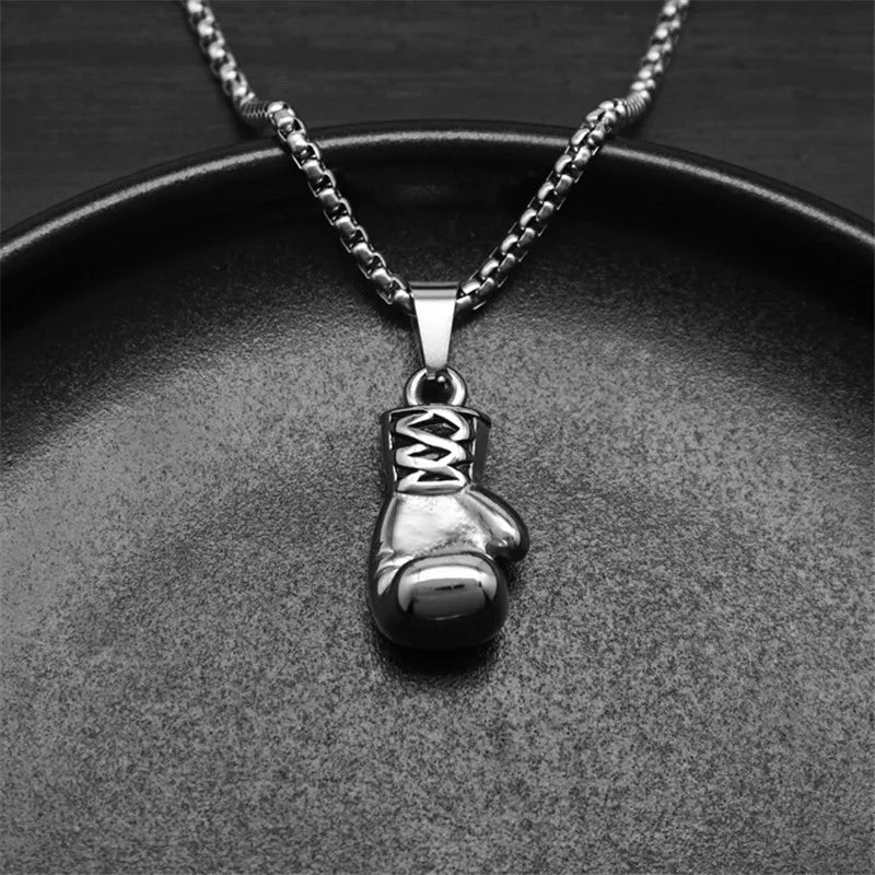 Boxing Gloves Pendant Necklace – Punk Stainless Steel Chain for Men & Boyfriend Gift - Image 4