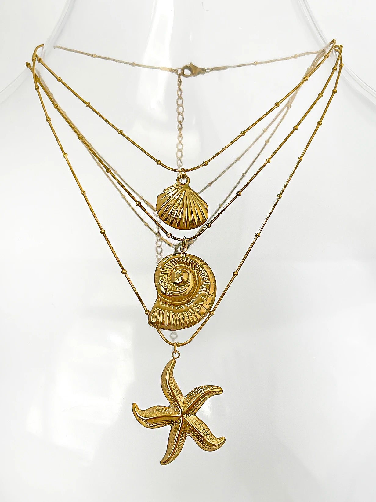 Minimalist Starfish Stripe Conch Scallop Shaped Pendant Necklace - Image 3