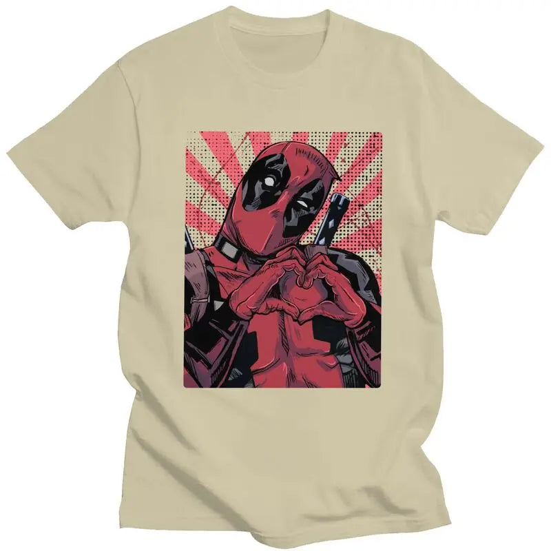 Cool Deadpool Heart Hands T-Shirt – Men’s Short Sleeve Cotton Tee - Image 7