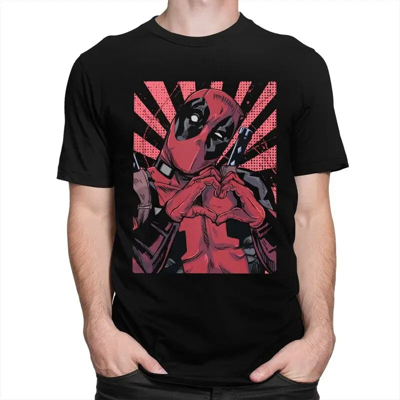 Cool Deadpool Heart Hands T-Shirt – Men’s Short Sleeve Cotton Tee - Image 2