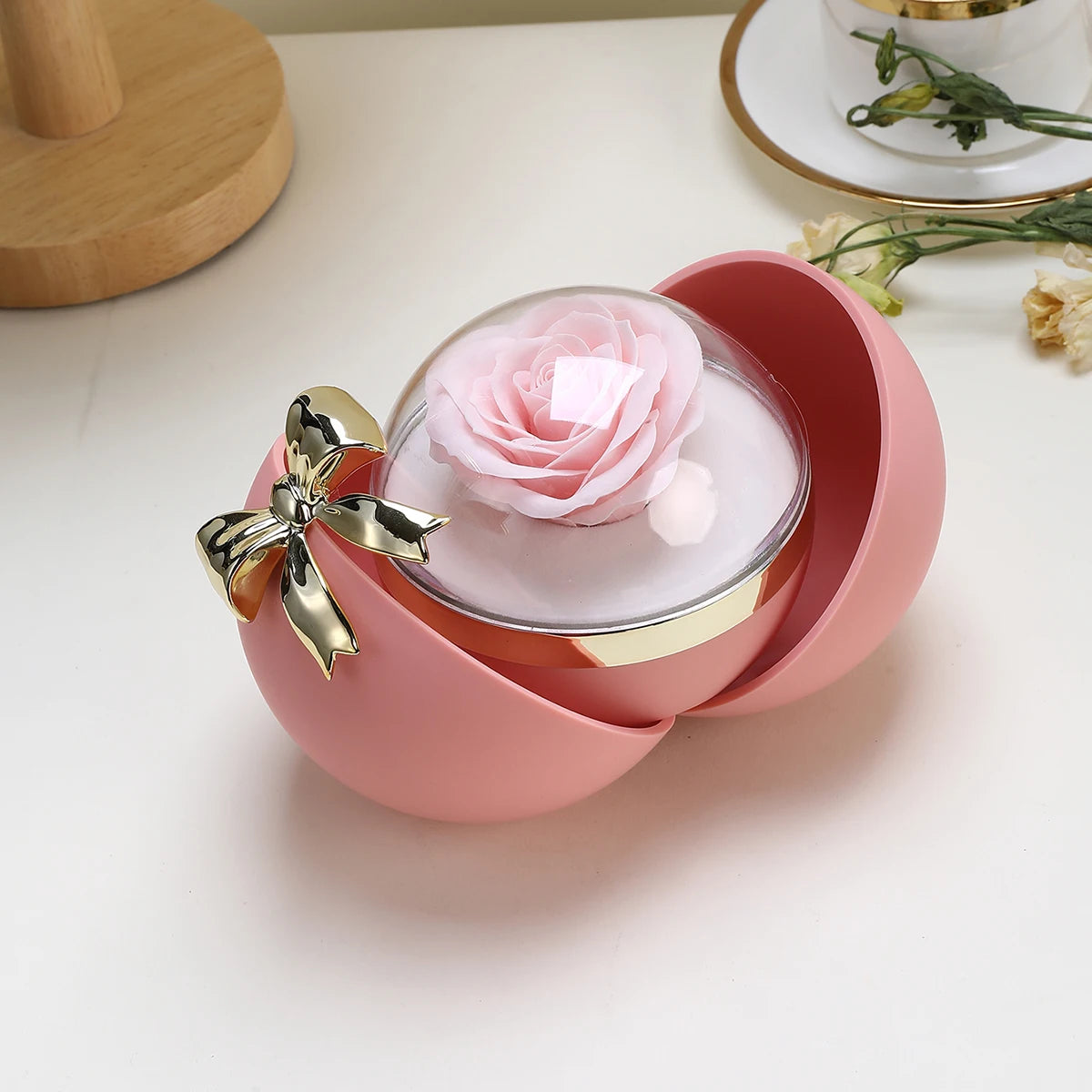 Round Bow Preserved Eternal Rose Gift Box – Jewelry Storage with Necklace or Ring Pendant for Valentine’s Day & Proposals - Image 7