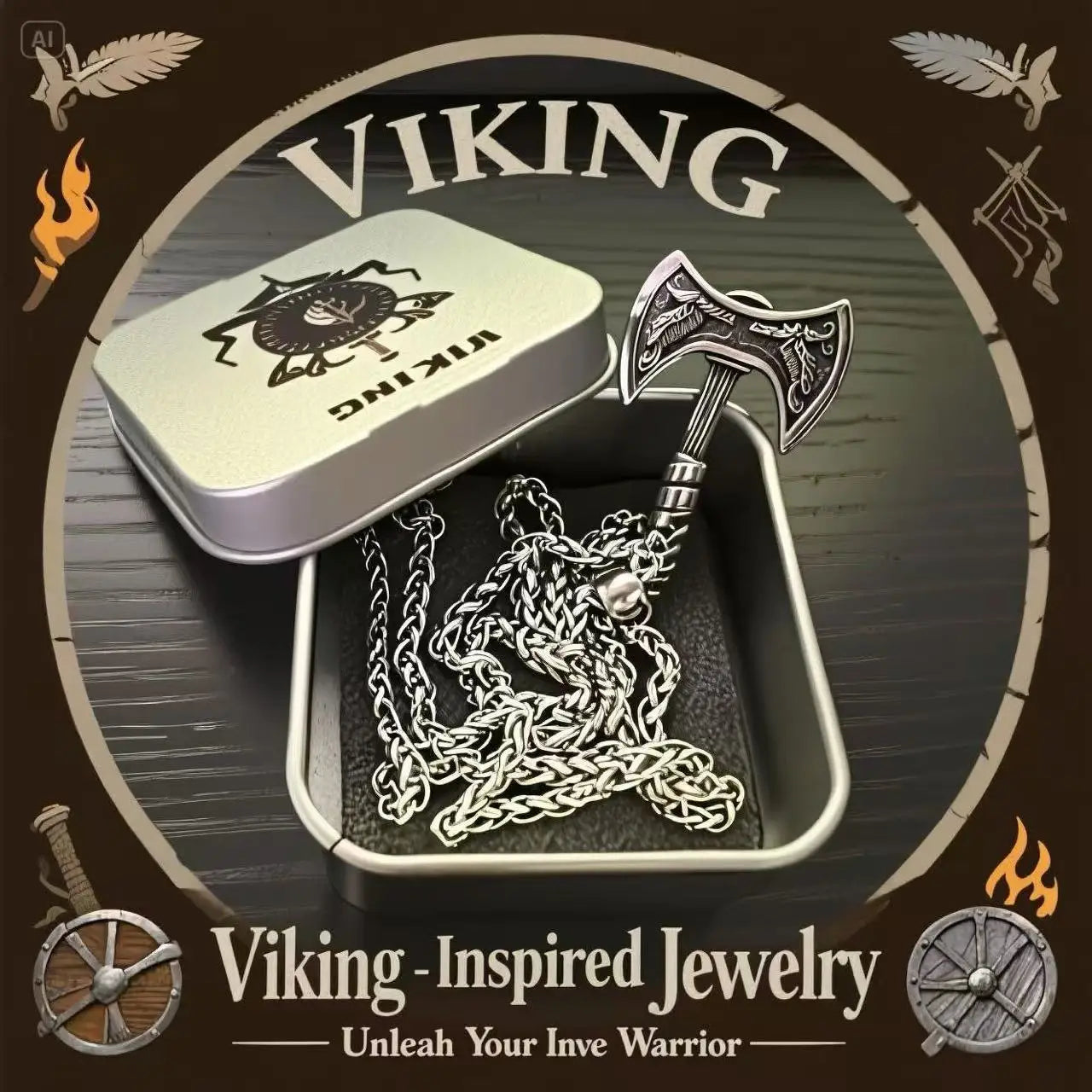 HNSP Viking Shield Pendant Necklace – 316L Stainless Steel Chain for Men - Image 8