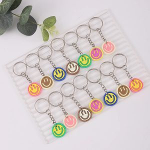 14pcs Cartoon Smile Face Keychain Set β Cute PVC Charms for Bags, Keys & Party Favors