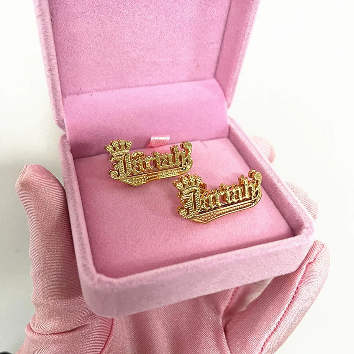 DHQH Customized Name Earrings – 3D Gold Plated Stainless Steel Nameplate Jewelry - Image 3