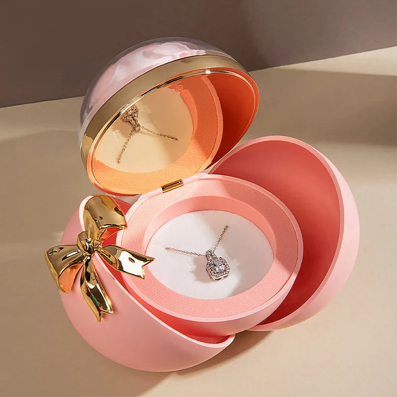 Round Bow Eternal Rose Gift Box – Jewelry Storage with Necklace or Ring Display - Image 4
