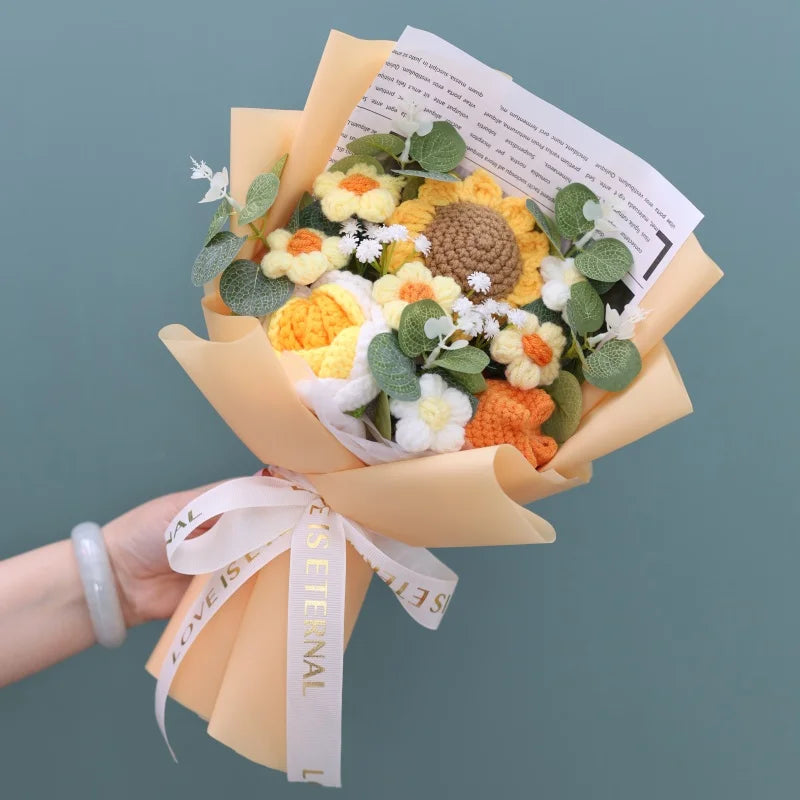 Finished Knitted Flowers Sunflowers Crochet Bouquet - Image 8