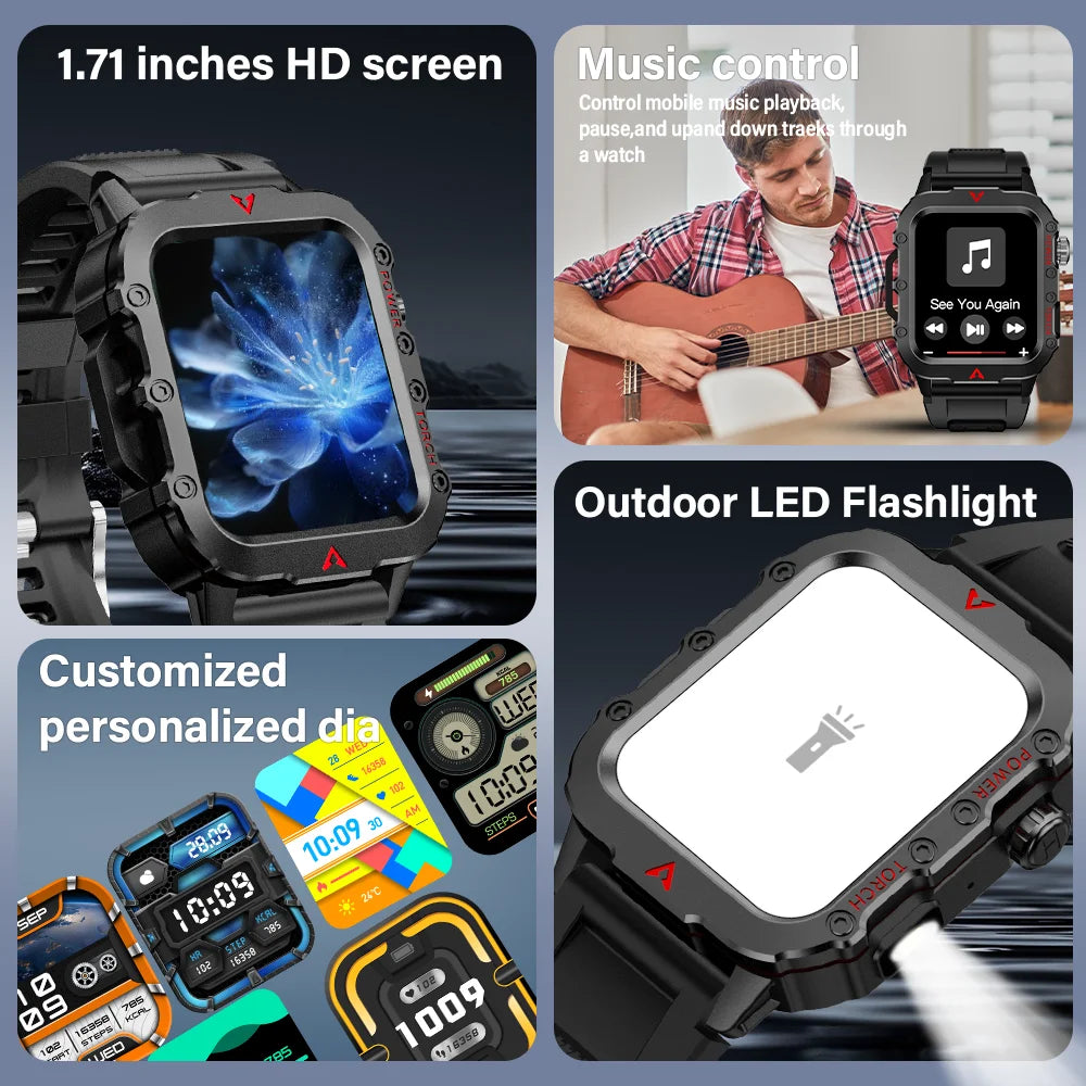 LAXASFIT Men's Sports Smart Watch – 1.71" Display, Bluetooth Calling, Blood Oxygen & LED Flashlight - Image 2