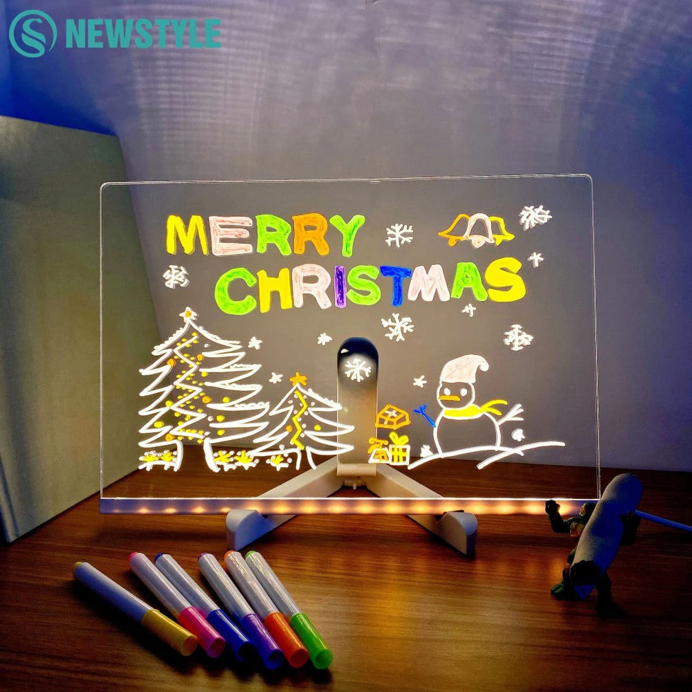 LED Note Board with Night Light – DIY Acrylic Drawing & Message Board with 7 Colorful Pens for Kids