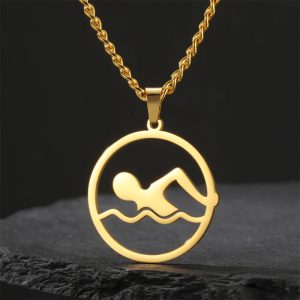 My Shape Swimming Water Pendant Necklace – Stainless Steel Sports Charm Jewelry for Swimming Lovers