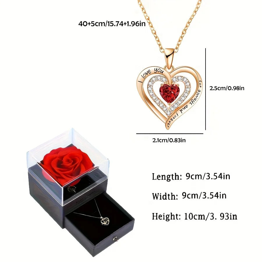 Luxury Red Zircon Pendant Necklace with Rose Flower - Image 3