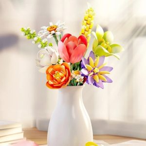 MOC Eternal Artificial Flower Bouquet – Sunflower, Rose & Tulip Building Blocks Set