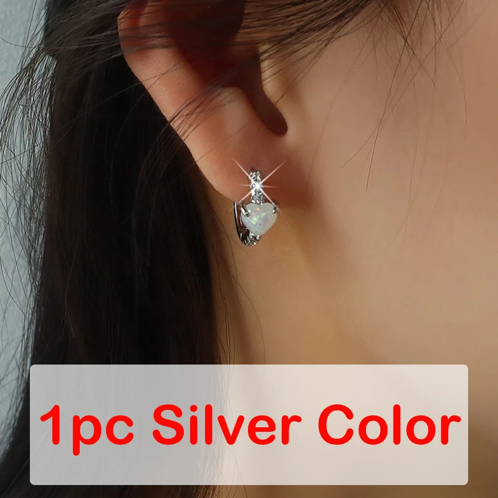 1pc 2000s Aesthetic Y2K Hoop Earring – Love Heart with Opal & Zircon - Image 7