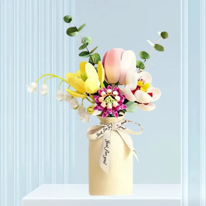 MOC Eternal Artificial Flower Bouquet – Sunflower, Rose & Tulip Building Blocks Set - Image 6