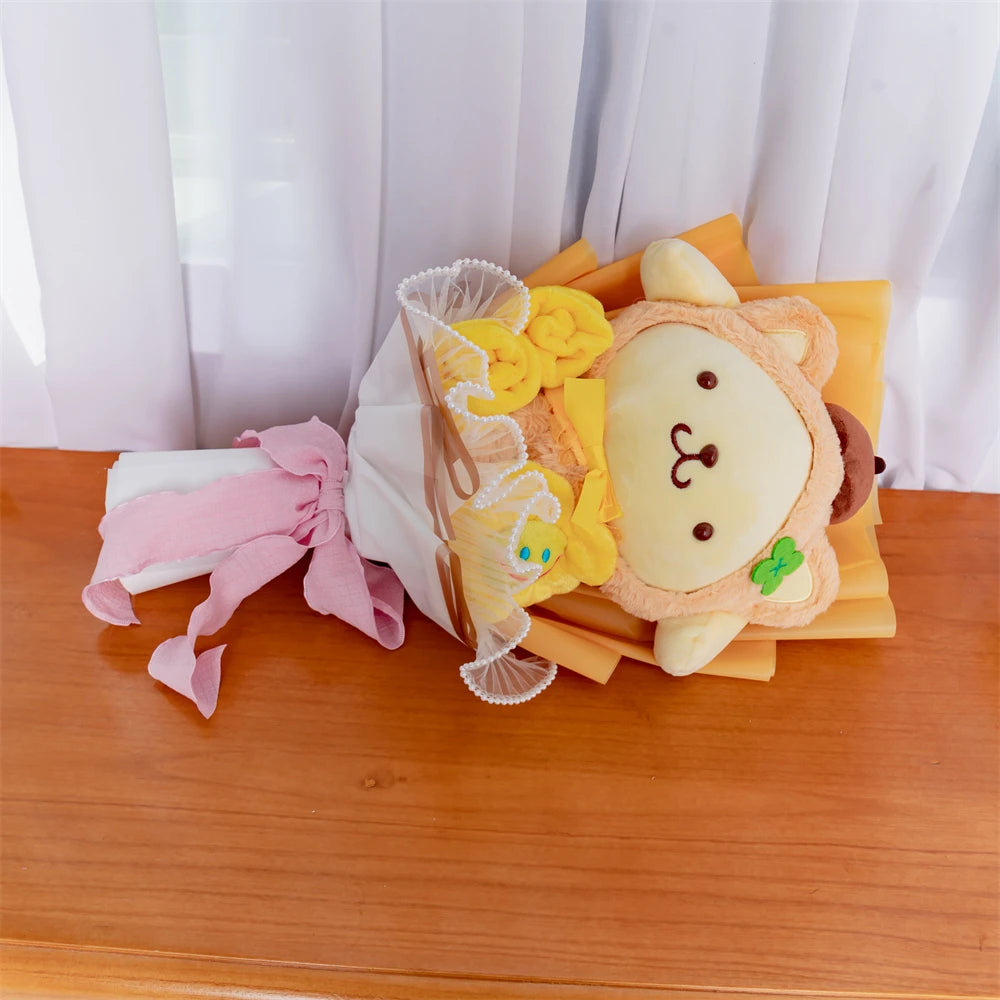 Plush Bouquet Pom Pom Purin Plush Doll – Kawaii Cartoon Stuffed Bouquet Surprise Gift - Image 3