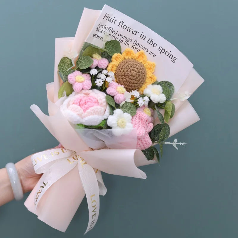 Finished Knitted Flowers – Sunflower Crochet Bouquet for Gifts & Decor - Image 6