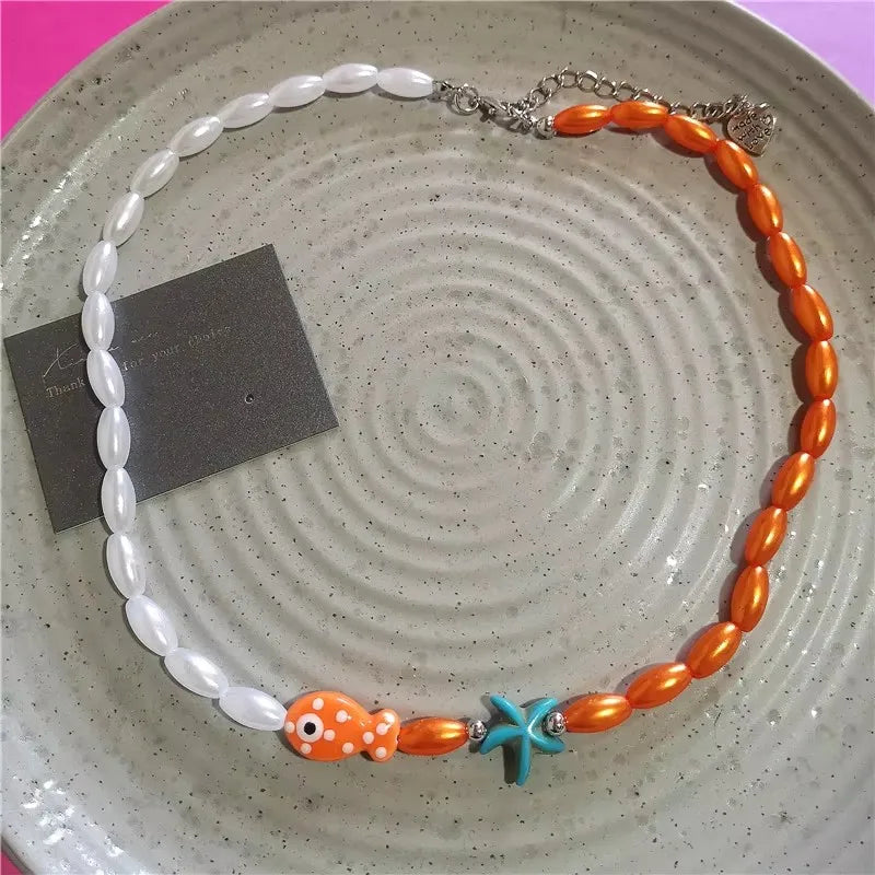 Cute Orange Ceramic Fish Necklace – Romantic Starfish & Fish Pendant for Summer Beach Style - Image 9