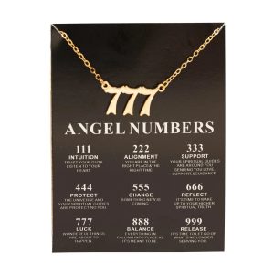 Fashion Alloy Gold Color Lucky Angel Numbers Wish 777 Pendant Necklace