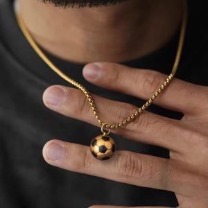 Fashion Sporty Stainless Steel Football Necklace – Enamel Soccer Pendant for Men