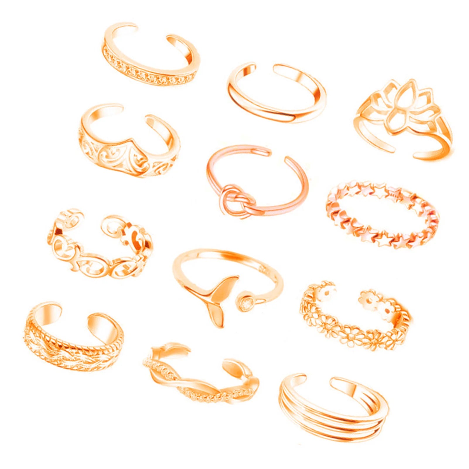 12Pcs Adjustable Foot Ring Set – Rose Gold/Silver/Gold Open Toe Rings for Women - Image 6