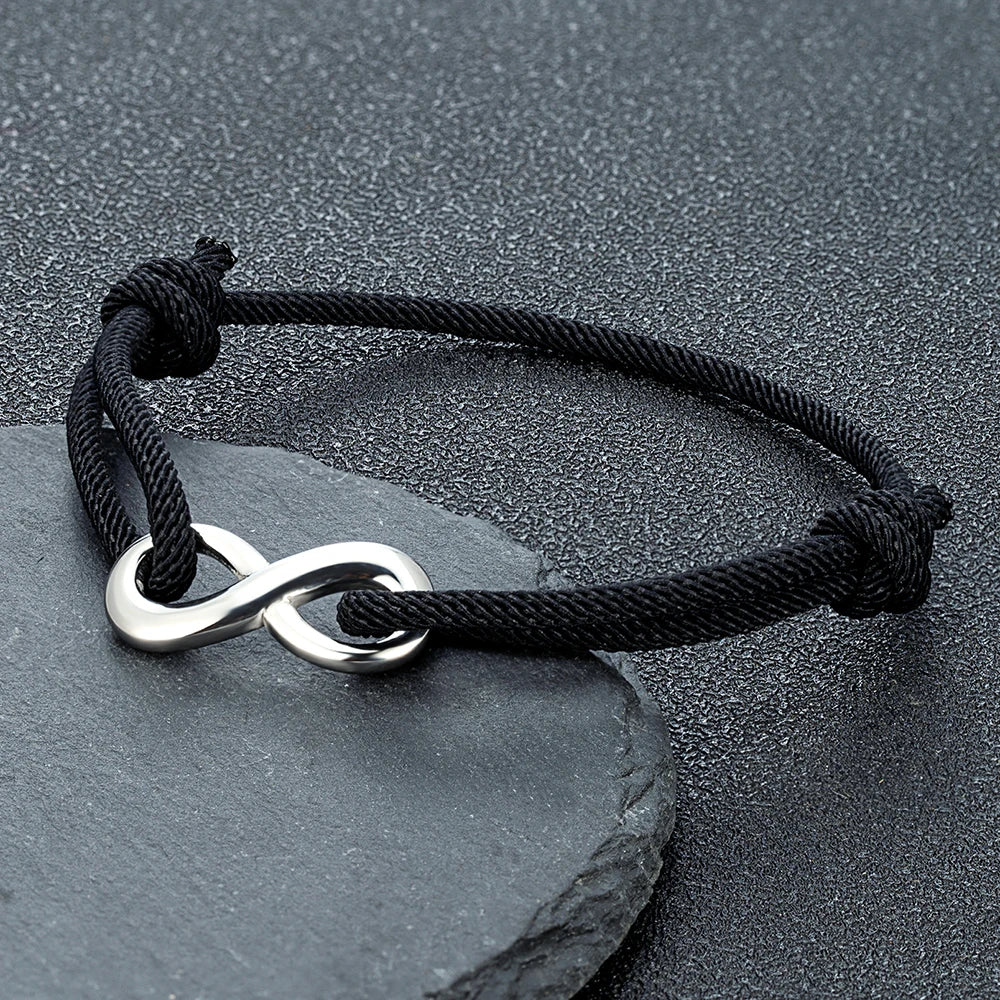 MKENDN Minimalist Infinity Bracelet – Stainless Steel Adjustable Rope Bracelet for Couples & Friends - Image 3