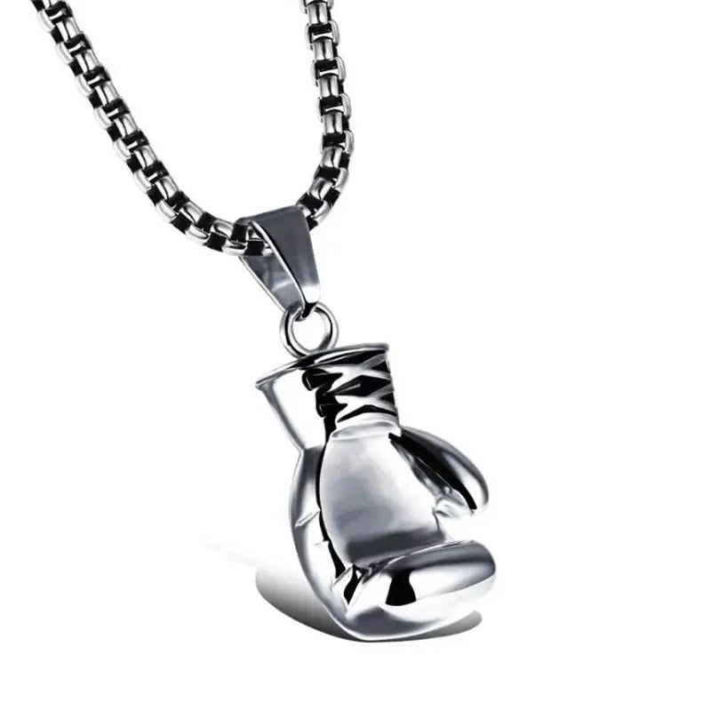 Boxing Gloves Pendant Necklace – Punk Stainless Steel Chain for Men & Boyfriend Gift - Image 2