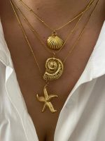 Minimalist Starfish Stripe Conch Scallop Shaped Pendant Necklace