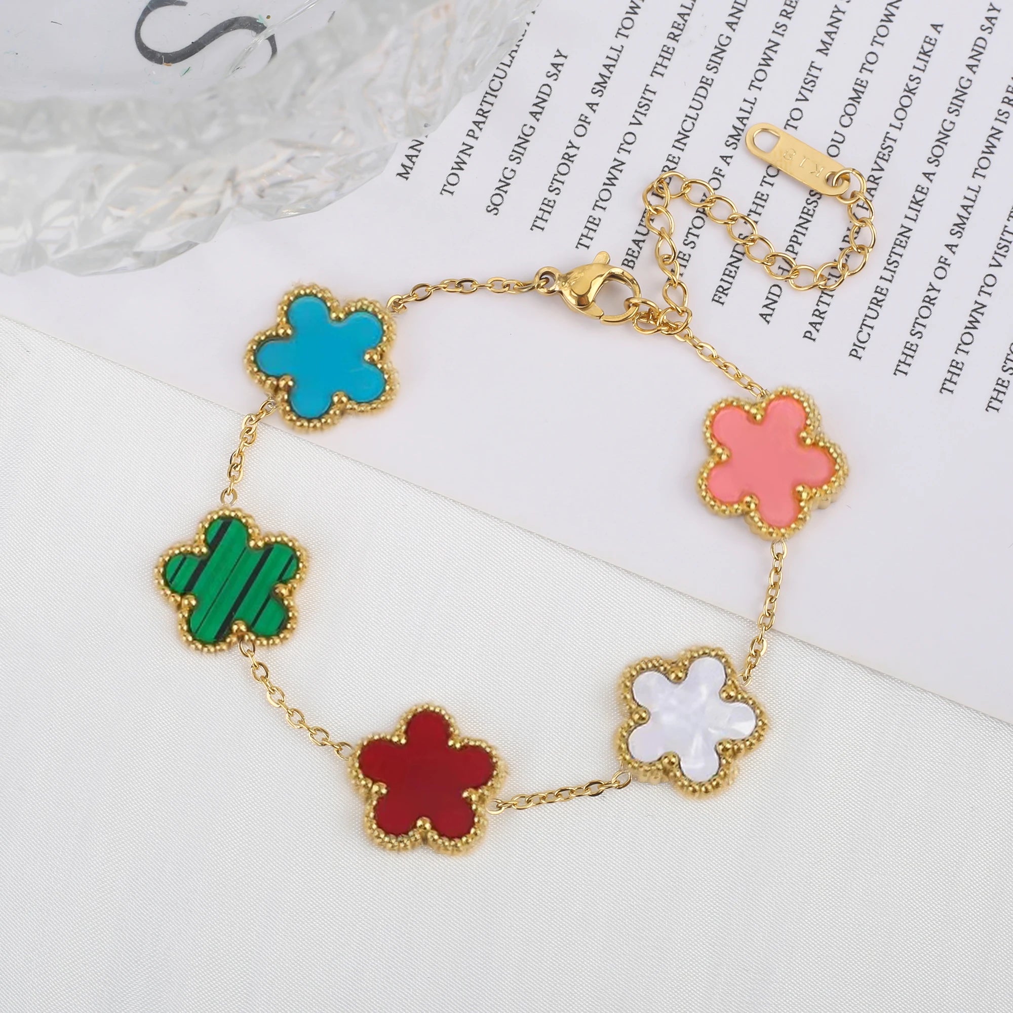 Stainless Steel Plum Blossom Bracelet – Gold Plated Five-Leaf Flower Jewelry for Women - Image 11